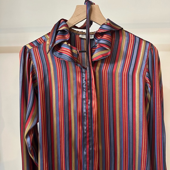 Vintage Silk Stripe Button Down Top - Picture 5 of 7